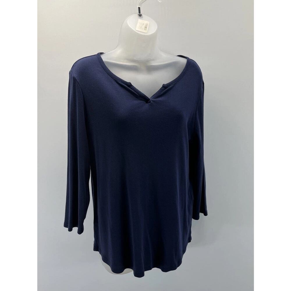 Chico's 3 Navy Blue VNeck 3/4 Sleeve Tunic Top Size 1 M